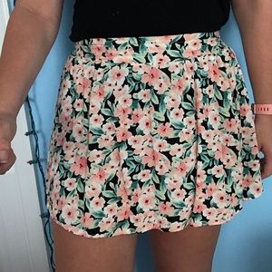 Black Flower Print Mini Skirt